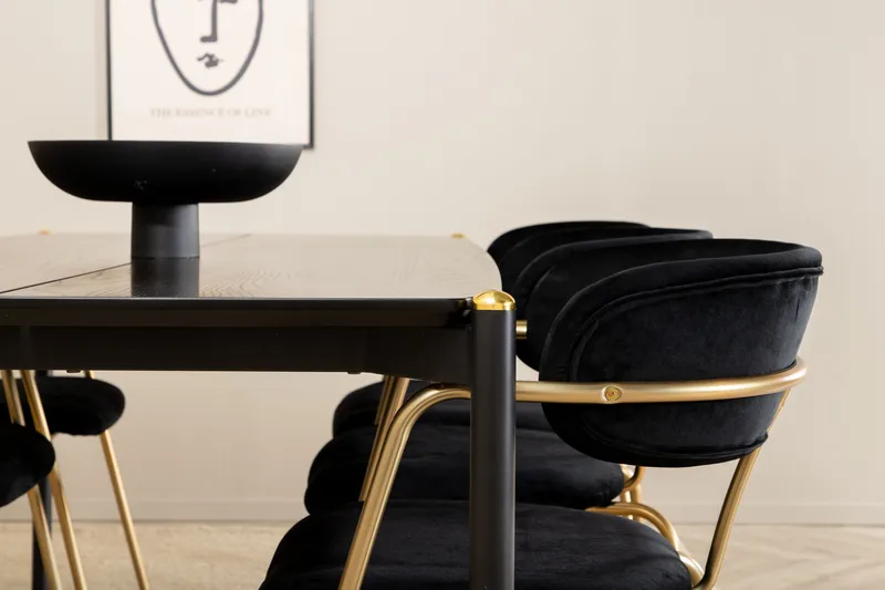 Pelle Spisegruppe 190 cm inkl. 6 Arcarazo Karmstoler - Svart/Messing - Møbler - Bord - Spisegruppe