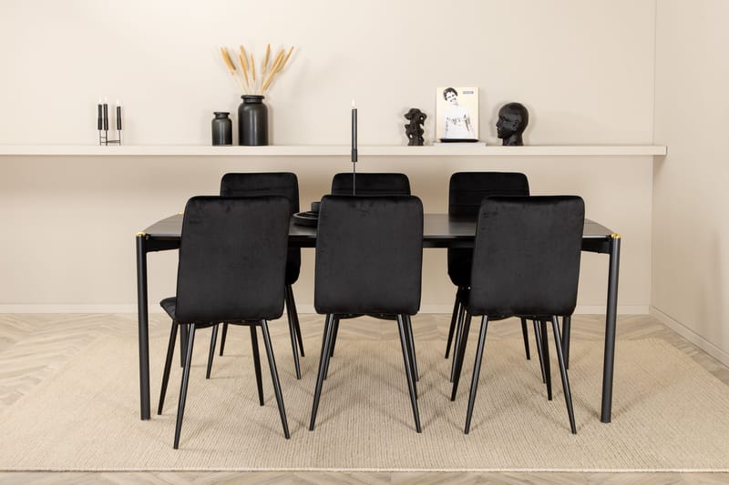 Pelle Spisegruppe 190 cm inkl. 6 Robin Stoler - Svart - Møbler - Bord - Spisegruppe