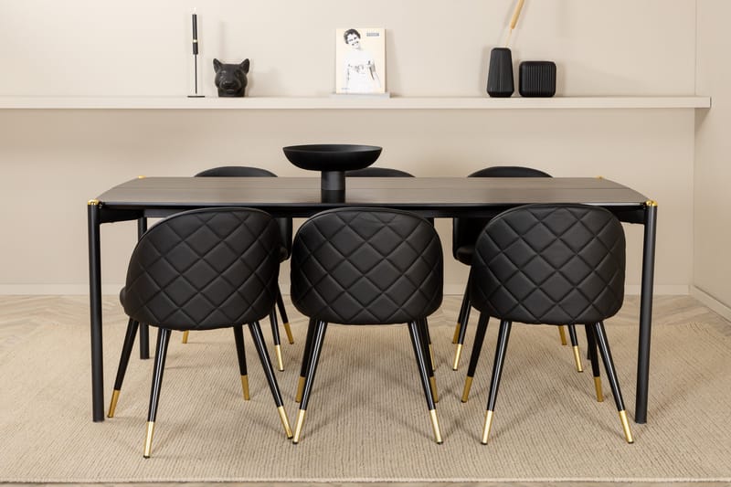 Pelle Spisegruppe 190 cm inkl. 6 Valera Stoler - Svart/Messing - Møbler - Bord - Spisegruppe