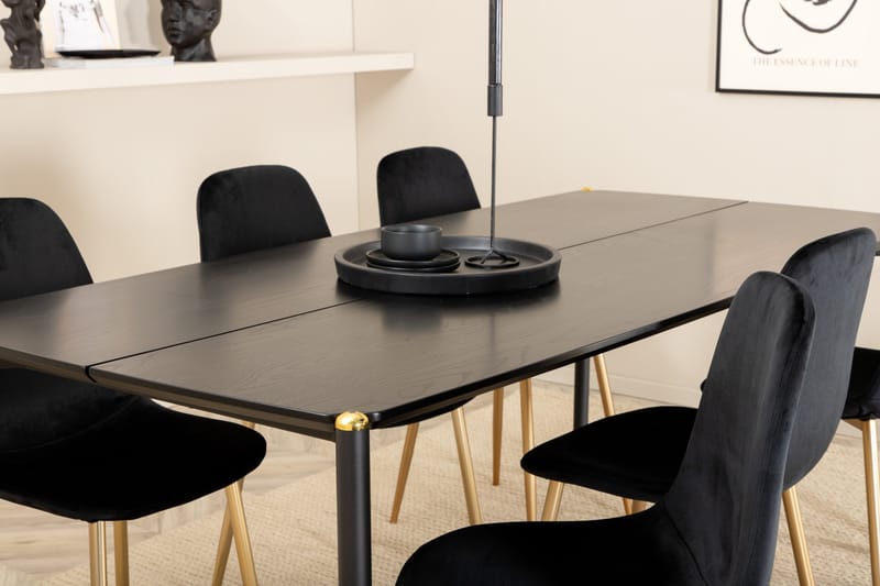 Pelle Spisegruppe 190 cm inkl. 6 Pontus Fløyelsstoler - Svart/Messing - Møbler - Bord - Spisegruppe