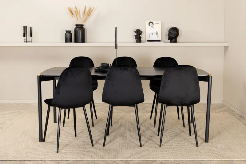 Pelle Spisegruppe 190 cm inkl. 6 Pontus Stoler - Svart - Møbler - Bord - Spisegruppe