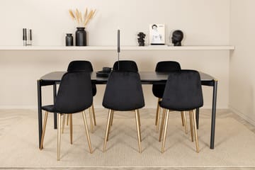 Pelle Spisegruppe 190 cm inkl. 6 Pontus Fløyelsstoler - Svart/Messing - Møbler - Bord - Spisegruppe