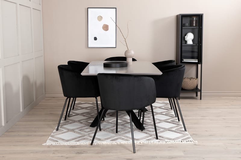 Penny Spisegruppe 190 cm inkl. 6 Berita Stoler - Grå/Svart - Møbler - Bord - Spisegruppe