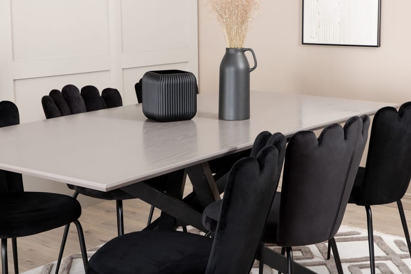 Penny Spisegruppe 190 cm inkl. 6 Limhamn Fløyelsstoler - Grå/Svart - Møbler - Bord - Spisegruppe