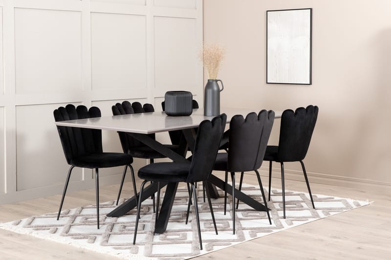 Penny Spisegruppe 190 cm inkl. 6 Limhamn Fløyelsstoler - Grå/Svart - Møbler - Bord - Spisegruppe