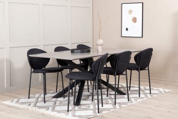 Penny Spisegruppe 190 cm inkl. 6 Moncoll Stoler - Grå/Svart - Møbler - Bord - Spisegruppe