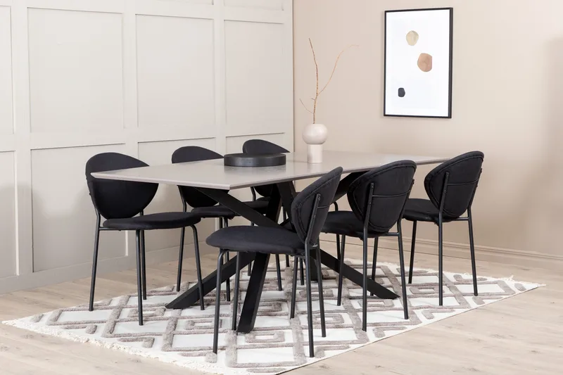 Penny Spisegruppe 190 cm inkl. 6 Moncoll Stoler, Grå/Svart