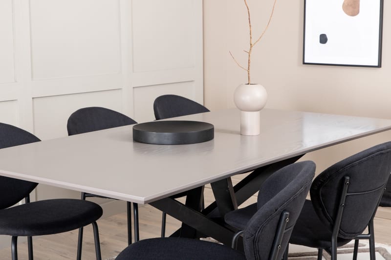 Penny Spisegruppe 190 cm inkl. 6 Moncoll Stoler - Grå/Svart - Møbler - Bord - Spisegruppe