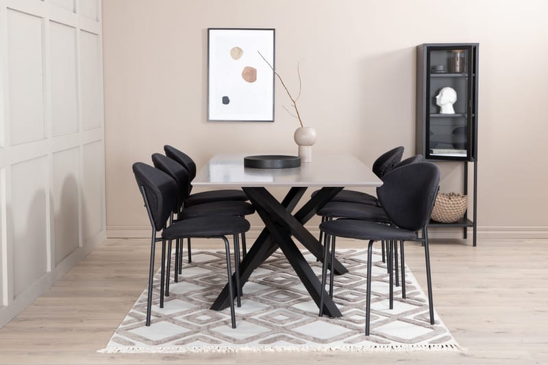 Penny Spisegruppe 190 cm inkl. 6 Moncoll Stoler - Grå/Svart - Møbler - Bord - Spisegruppe