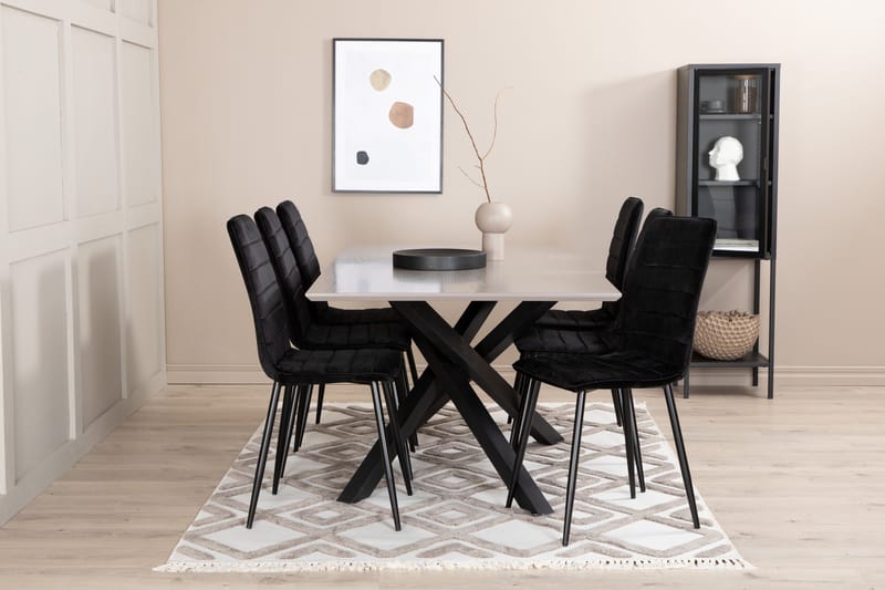Penny Spisegruppe 190 cm inkl. 6 Robin Fløyelsstoler - Grå/Svart - Møbler - Bord - Spisegruppe
