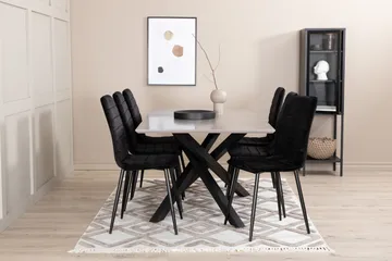 Penny Spisegruppe 190 cm inkl. 6 Robin Fløyelsstoler - Grå/Svart - Møbler - Bord - Spisegruppe