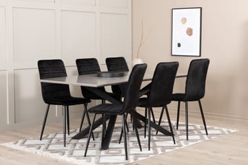 Penny Spisegruppe 190 cm inkl. 6 Robin Fløyelsstoler - Grå/Svart - Møbler - Bord - Spisegruppe