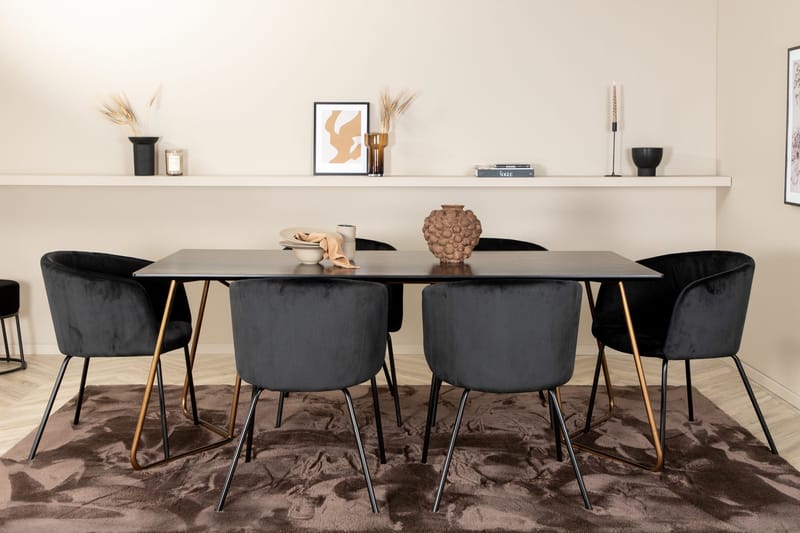Pipi Spisegruppe 190 cm inkl. 6 Berita Stoler - Svart/Kobber - Møbler - Bord - Spisegruppe