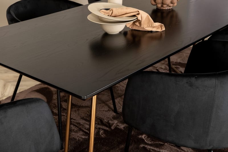 Pipi Spisegruppe 190 cm inkl. 6 Berita Stoler - Svart/Kobber - Møbler - Bord - Spisegruppe