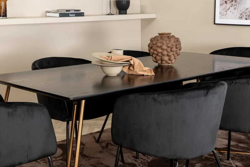 Pipi Spisegruppe 190 cm inkl. 6 Berita Stoler - Svart/Kobber - Møbler - Bord - Spisegruppe