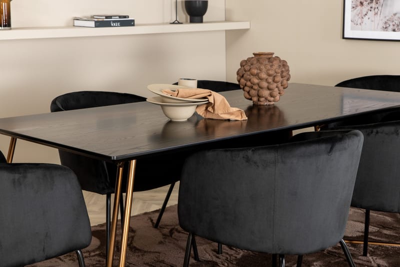 Pipi Spisegruppe 190 cm inkl. 6 Berita Stoler - Svart/Kobber - Møbler - Bord - Spisegruppe