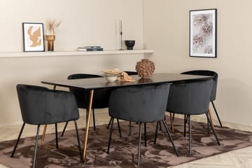 Pipi Spisegruppe 190 cm inkl. 6 Berita Stoler - Svart/Kobber - Møbler - Bord - Spisegruppe