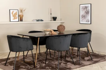 Pipi Spisegruppe 190 cm inkl. 6 Berita Stoler - Svart/Kobber - Møbler - Bord - Spisegruppe