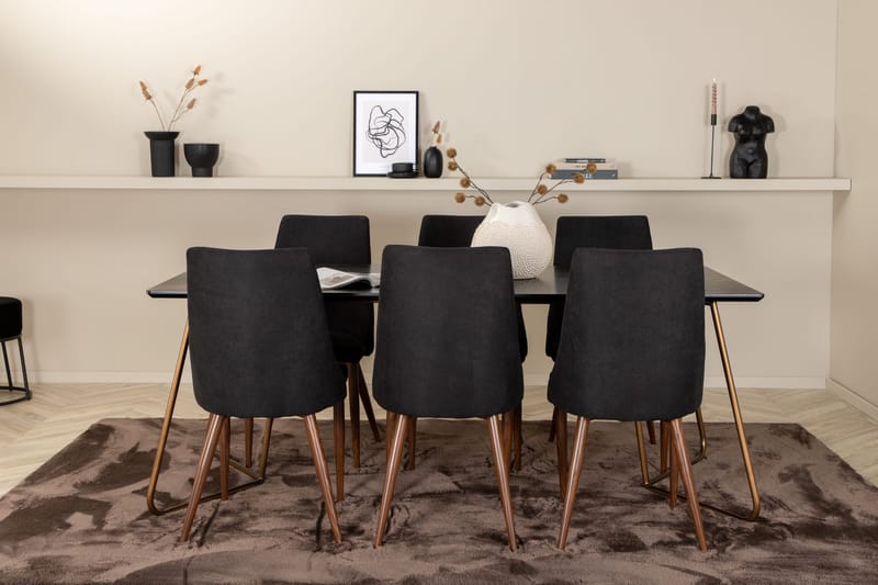 Pipi Spisegruppe 190 cm inkl. 6 Campomar Stoler - Svart/Kobber/Brun - Møbler - Bord - Spisegruppe