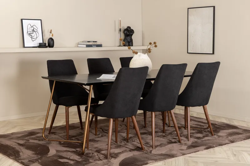Pipi Spisegruppe 190 cm inkl. 6 Campomar Stoler, Svart/Kobber/Brun