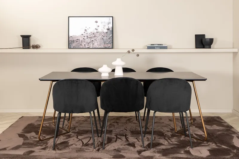 Pipi Spisegruppe 190 cm inkl. 6 Foyos Stoler - Svart/Kobber - Møbler - Bord - Spisegruppe