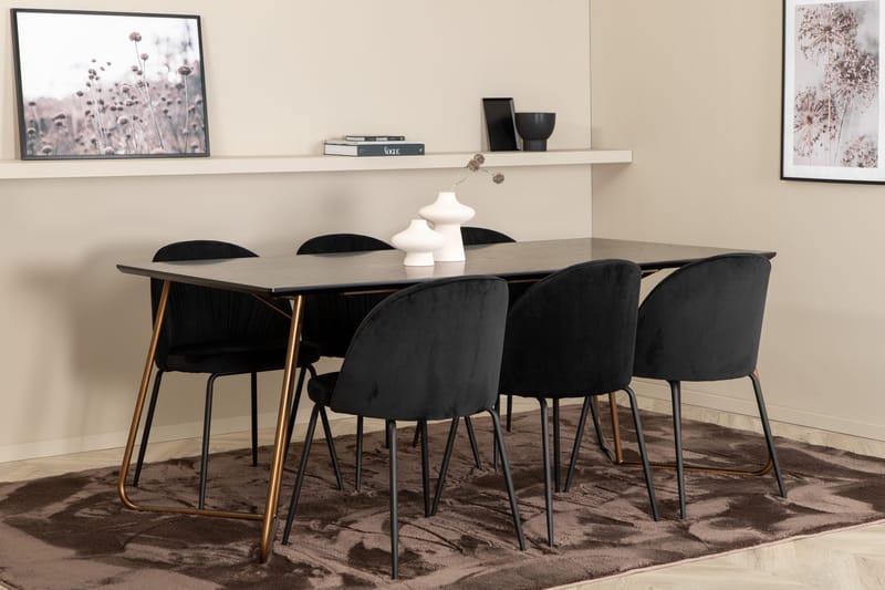 Pipi Spisegruppe 190 cm inkl. 6 Foyos Stoler, Svart/Kobber