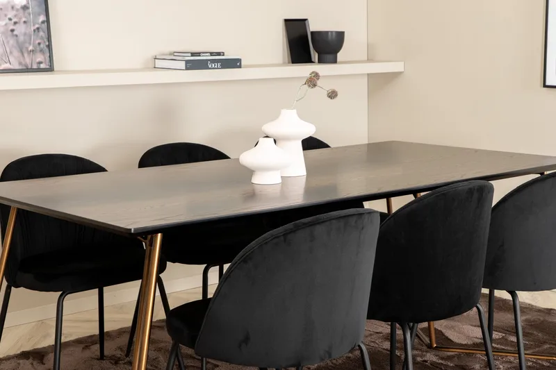 Pipi Spisegruppe 190 cm inkl. 6 Foyos Stoler - Svart/Kobber - Møbler - Bord - Spisegruppe