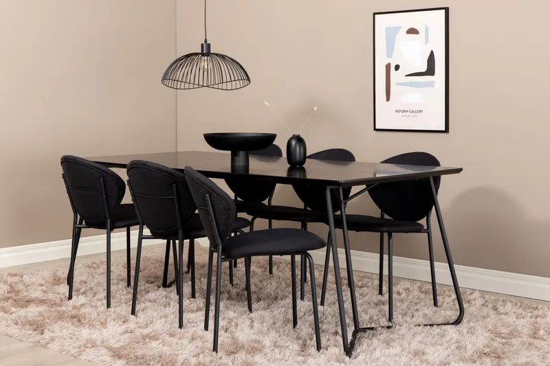Pipi Spisegruppe 190 cm inkl. 6 Moncoll Stoler - Svart - Møbler - Bord - Spisegruppe
