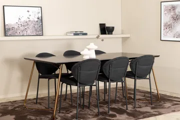 Pipi Spisegruppe 190 cm inkl. 6 Moncoll Stoler - Svart/Kobber - Møbler - Bord - Spisegruppe
