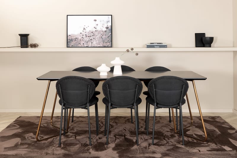 Pipi Spisegruppe 190 cm inkl. 6 Moncoll Stoler - Svart/Kobber - Møbler - Bord - Spisegruppe
