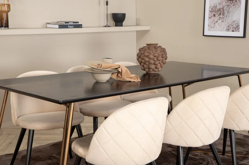Pipi Spisegruppe 190 cm inkl. 6 Velvets Stoler - Svart/Kobber - Møbler - Bord - Spisegruppe