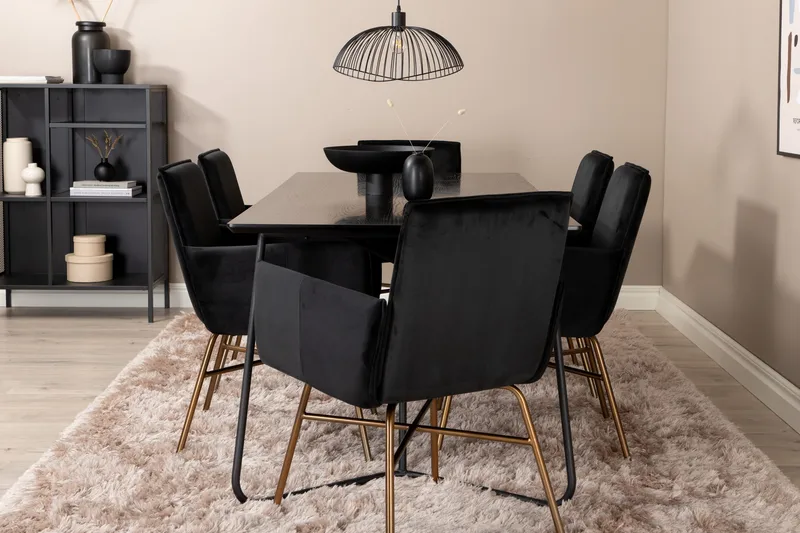 Pipi Spisegruppe 190 cm inkl. 6 Pipi Stoler, Svart/Kobber