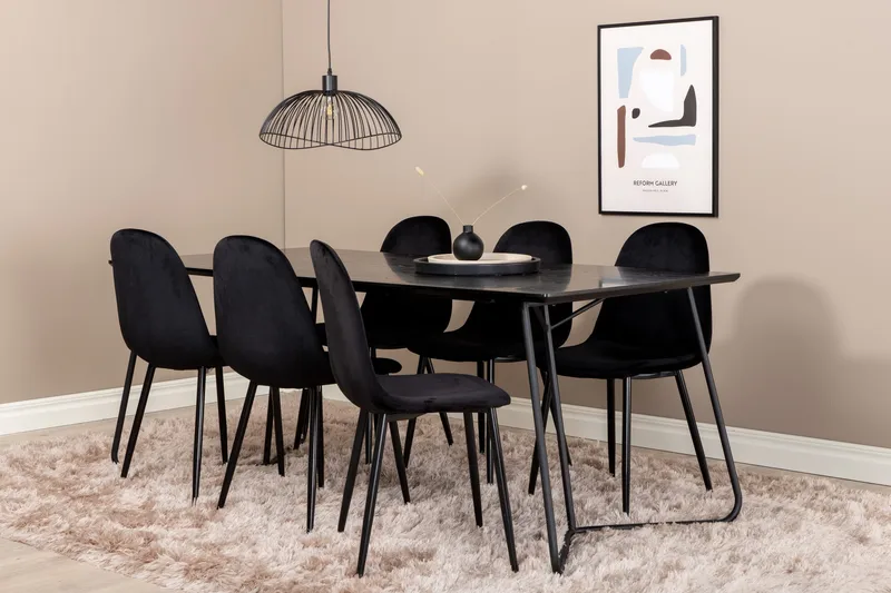 Pipi Spisegruppe 190 cm inkl. 6 Pontus Stoler, Svart