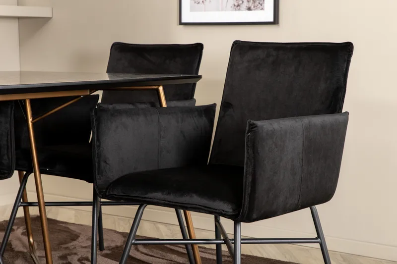 Pipi Spisegruppe 190 cm inkl. 6 Pipi Stoler - Svart/Kobber - Møbler - Bord - Spisegruppe