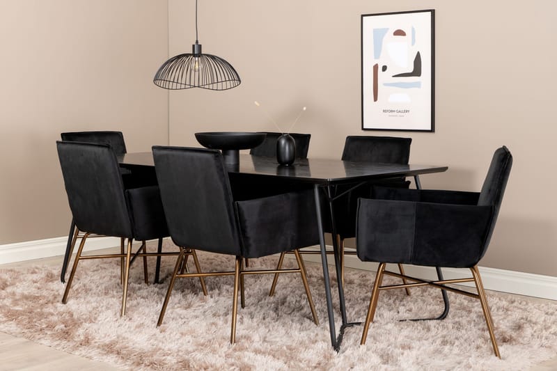 Pipi Spisegruppe 190 cm inkl. 6 Pipi Stoler - Svart/Kobber - Møbler - Bord - Spisegruppe