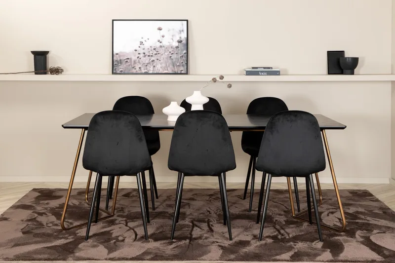 Pipi Spisegruppe 190 cm inkl. 6 Pontus Stoler, Svart/Kobber