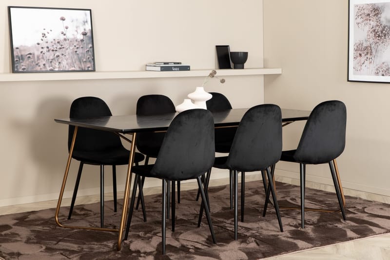 Pipi Spisegruppe 190 cm inkl. 6 Pontus Stoler - Svart/Kobber - Møbler - Bord - Spisegruppe