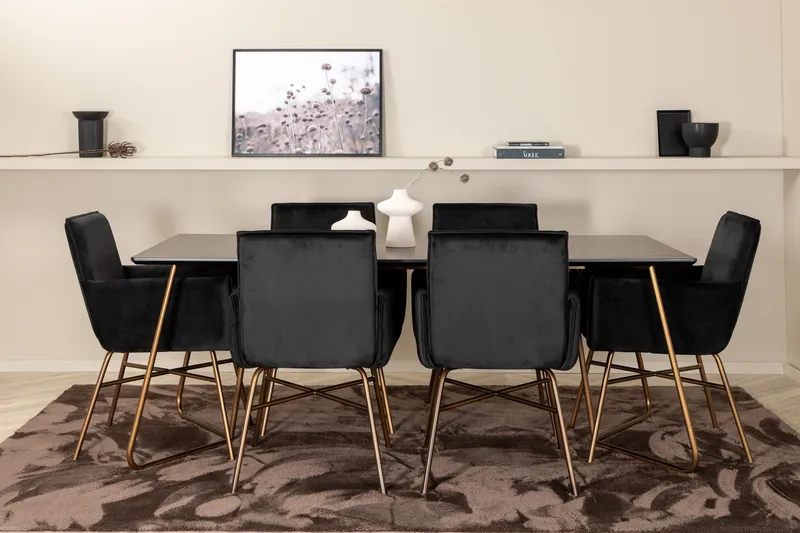 Pipi Spisegruppe 190 cm inkl. 6 Pipi Stoler - Svart/Kobber - Møbler - Bord - Spisegruppe