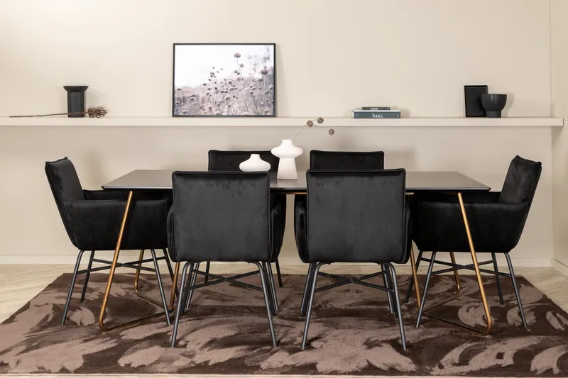 Pipi Spisegruppe 190 cm inkl. 6 Pipi Stoler - Svart/Kobber - Møbler - Bord - Spisegruppe