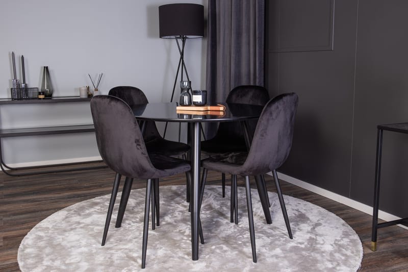 Plaza Spisegruppe 100 cm Rund med 4 Polar Stoler - Svart - Møbler - Bord - Spisegruppe
