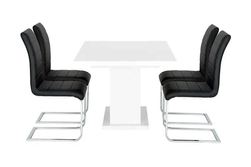 Ratliff Forlengningsbar Spisegruppe 180 cm m 4 Cibus Stoler - Hvit/Svart - Møbler - Bord - Spisegruppe