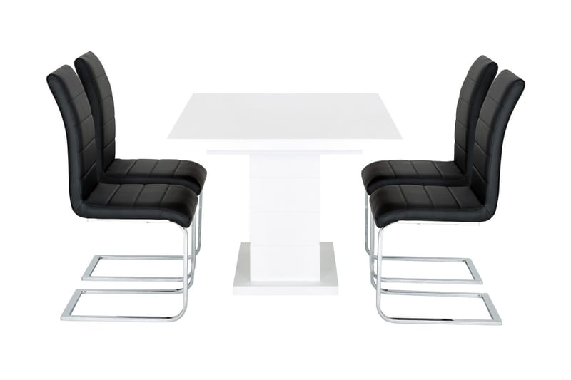 Ratliff Forlengningsbar Spisegruppe 180 cm m 4 Cibus Stoler - Hvit/Svart - Møbler - Bord - Spisegruppe