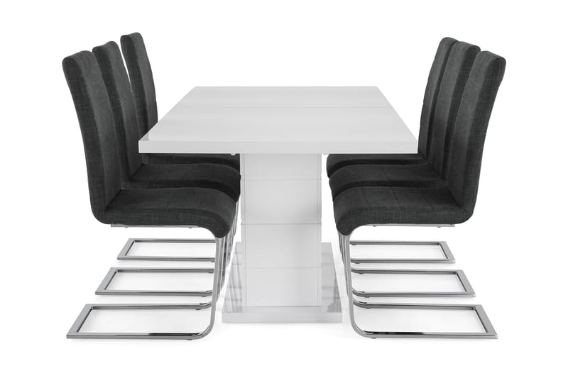 Ratliff Forlengningsbar Spisegruppe 180 cm med 6 Cibus Stole - Hvit/Grå/Krom - Møbler - Bord - Spisegruppe