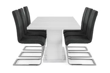 Ratliff Forlengningsbar Spisegruppe 180 cm med 6 Cibus Stole - Hvit/Grå/Krom - Møbler - Bord - Spisegruppe