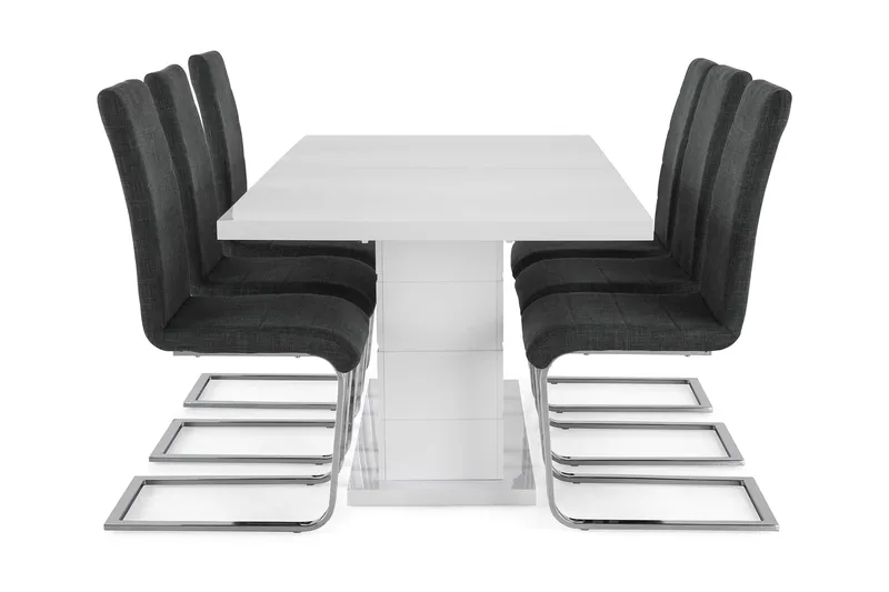 Ratliff Forlengningsbar Spisegruppe 180 cm med 6 Cibus Stole - Hvit/Grå/Krom - Møbler - Bord - Spisegruppe