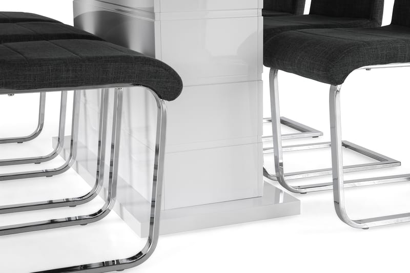 Ratliff Forlengningsbar Spisegruppe 180 cm med 6 Cibus Stole - Hvit/Grå/Krom - Møbler - Bord - Spisegruppe