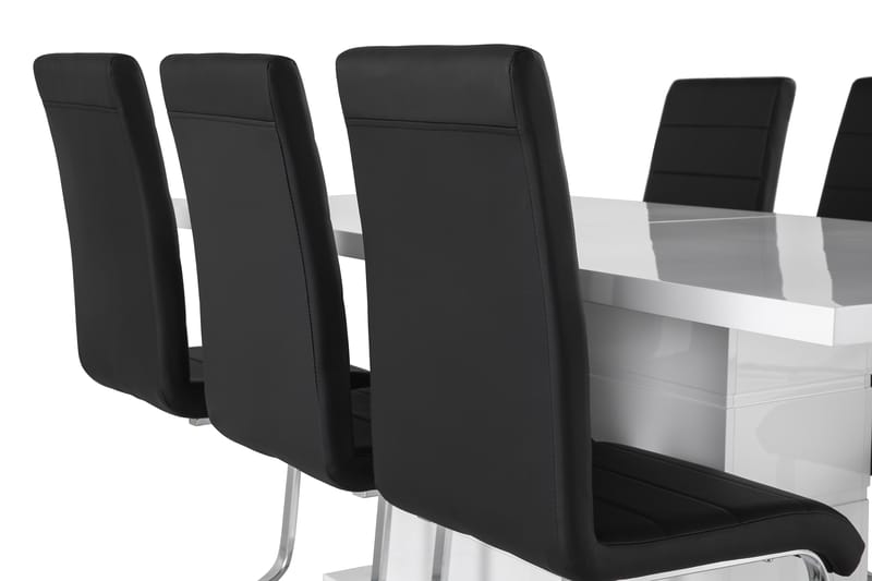 Ratliff Spisegruppe 180 cm + 6 Stoler Utvidbart med Tilleggsplate - Hvit / Svart PU / Krom - Møbler - Bord - Spisegruppe