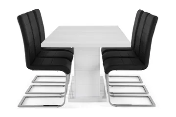 Ratliff Spisegruppe 180 cm + 6 Stoler Utvidbart med Tilleggsplate - Hvit / Svart PU / Krom - Møbler - Bord - Spisegruppe