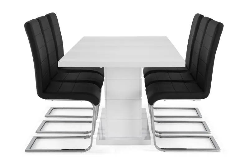 Ratliff Spisegruppe 180 cm + 6 Stoler Utvidbart med Tilleggsplate - Hvit / Svart PU / Krom - Møbler - Bord - Spisegruppe