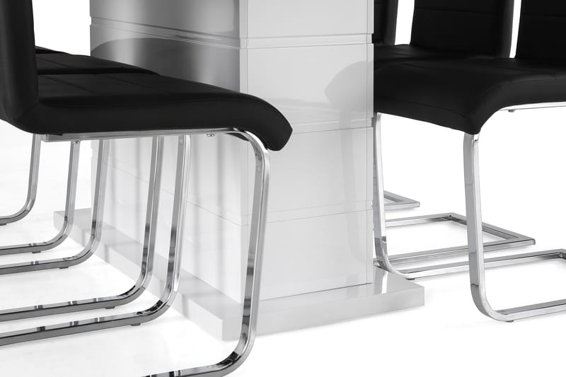 Ratliff Spisegruppe 180 cm + 6 Stoler Utvidbart med Tilleggsplate - Hvit / Svart PU / Krom - Møbler - Bord - Spisegruppe